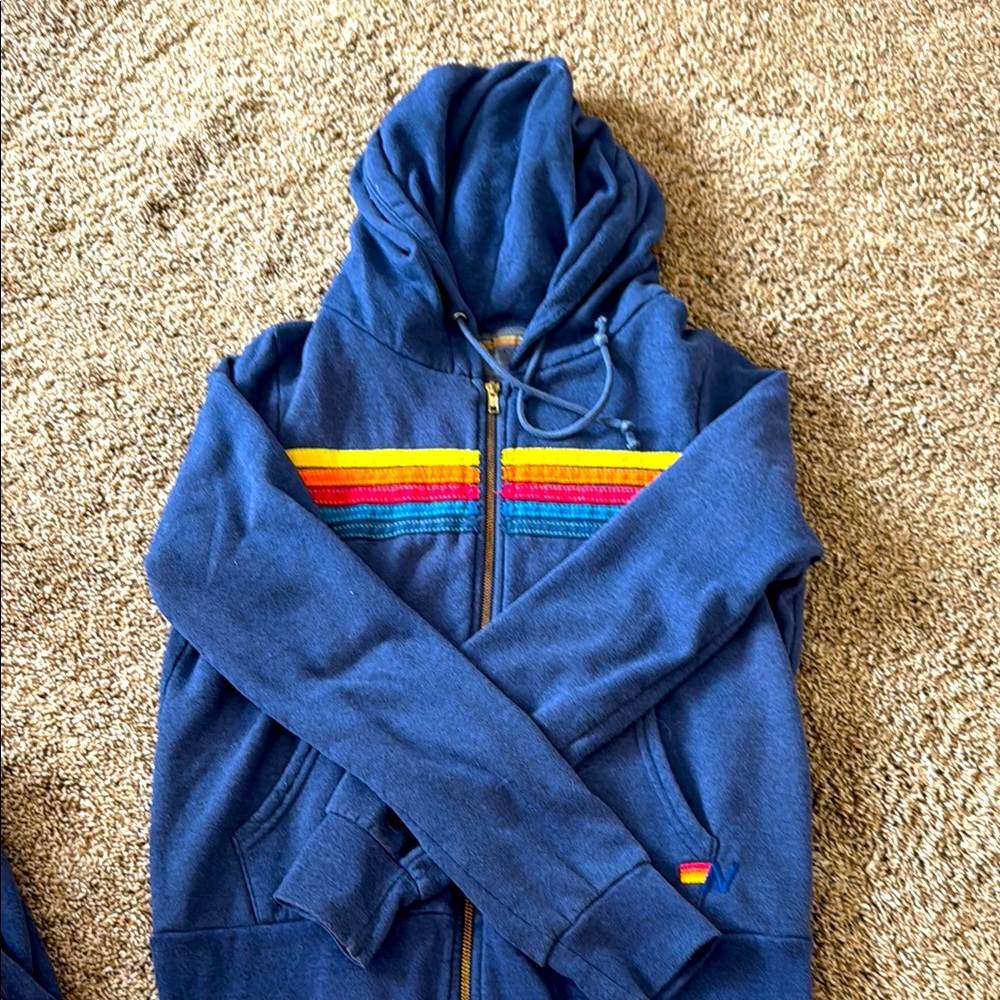 Blue aviator nation Hoodie with Rainbow Stripes